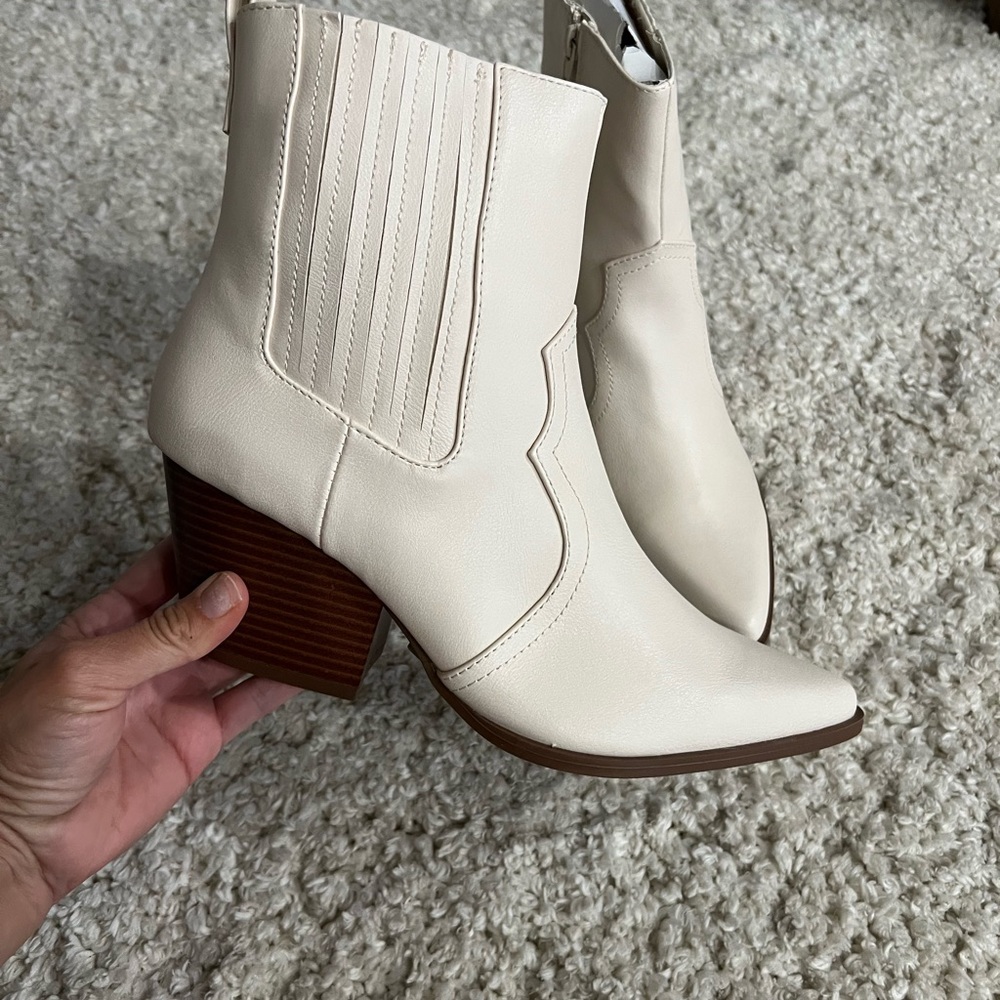 Brand new, never-worn, cream colored, Qupid brand booties. Women’s US Size 10